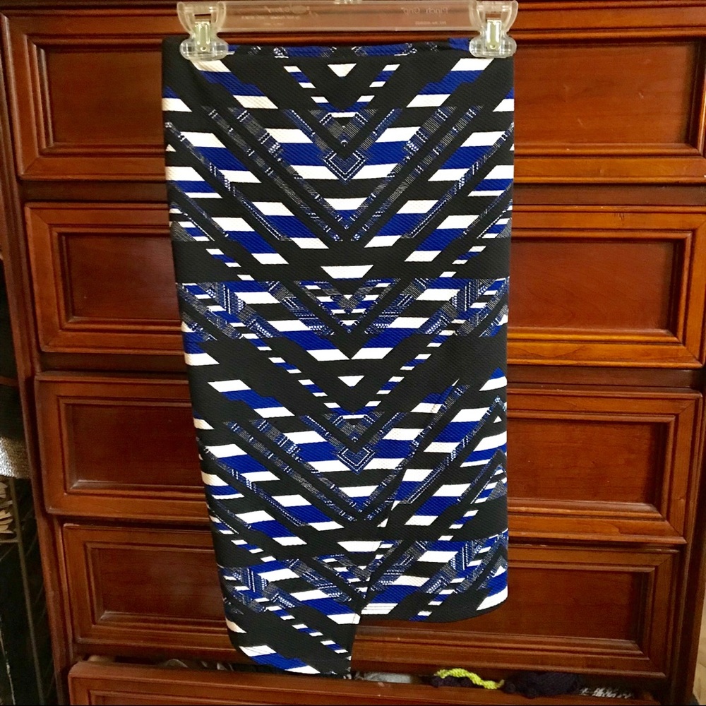 Black, White, and Blue Mid Length Stretchy Skirt